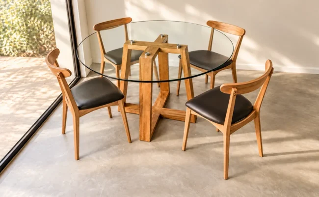 Mesa de comedor Lunar – Tapa de vidrio — toma 1 — sin adornos