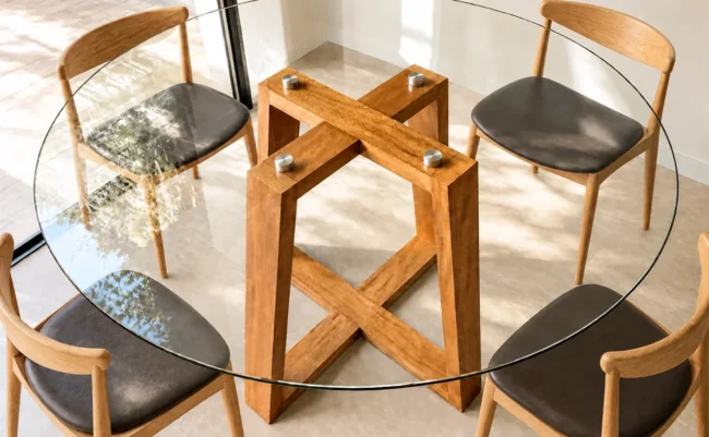 Mesa de comedor Lunar – Tapa de vidrio — toma 2 — sin adornos