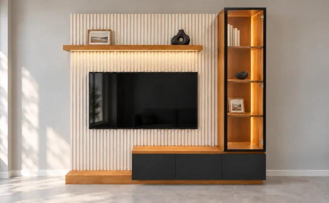 Mueble para TV Pocker con decoración sutil – vista frontal